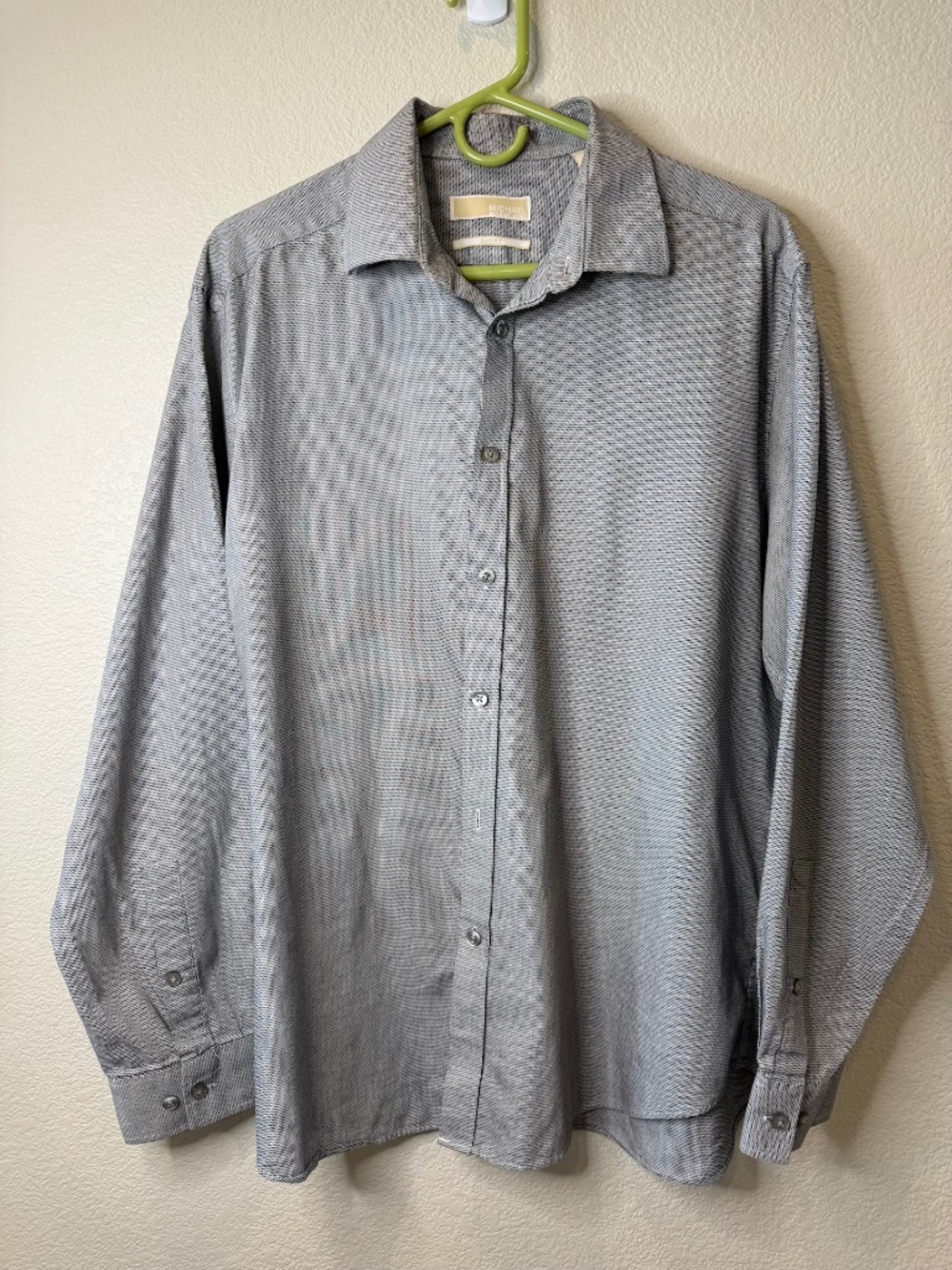 Michael Kors Shirt Mens XL Gray Black Micro Geometric Print Long Sleeve Button U